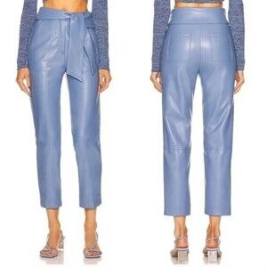 Jonathan Simkhai Size 6 Tessa Blue High-Rise Tie-Belt Vegan Leather Pants NWT